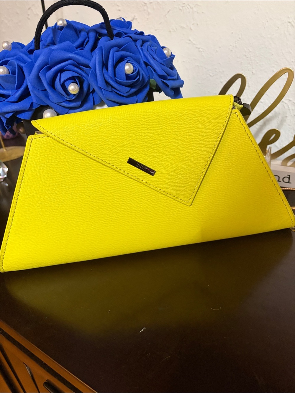 Bright Yellow Envelope Clutch Wristlet - Sleek Women's Handbag